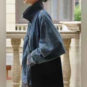 Zara Two-Tone Denim and Black Bomber Jacket